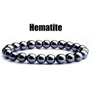 Hematite Bead Bracelet Natural Healing Gemstone Gunmetal Color Beads Unisex Gift